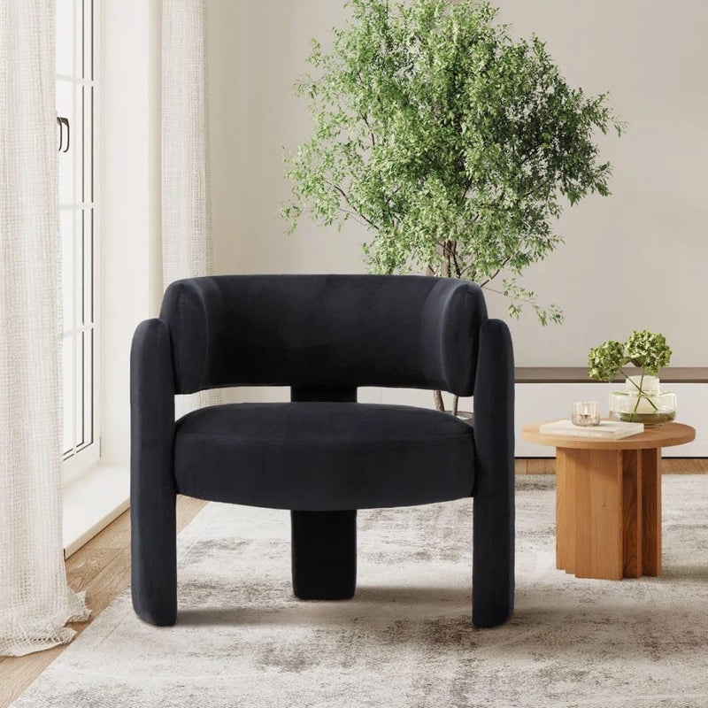 Comfynest Modern Velvet Accent Chair – 3-Leg Barrel Style Upholstered Chair with Foam Padding & Stain-Resistant Fabric (Black) - Image 2